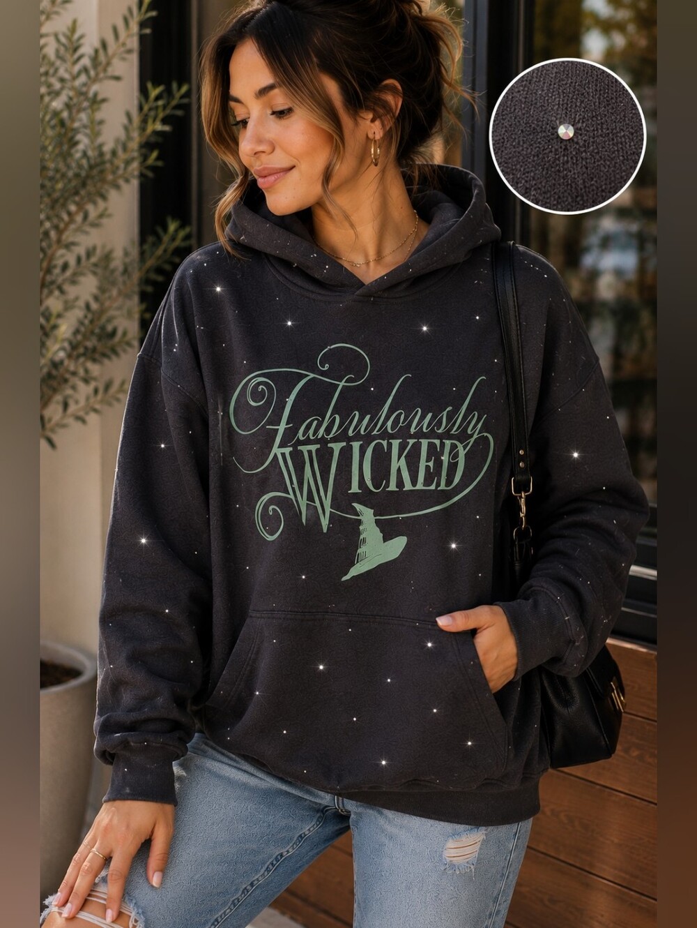 Fabulously Wicked Rhinestone Hoodie XXS 23 p2p Runs Big To Fit Up To Medium - Picture 1 of 7